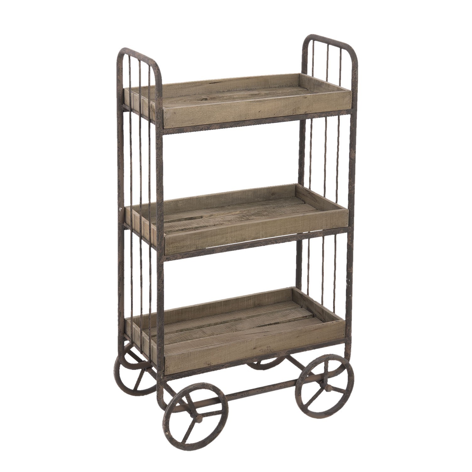 Hnedý kovový drevený retro vozík - 51*26*94 cm