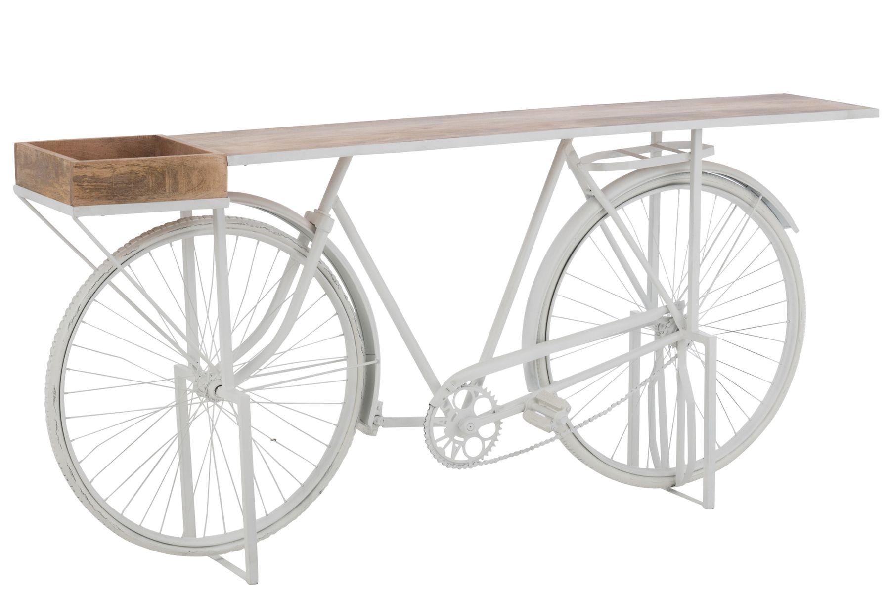 Biely antik retro bar/konzolový stolík Bicycle - 185*36*85 cm