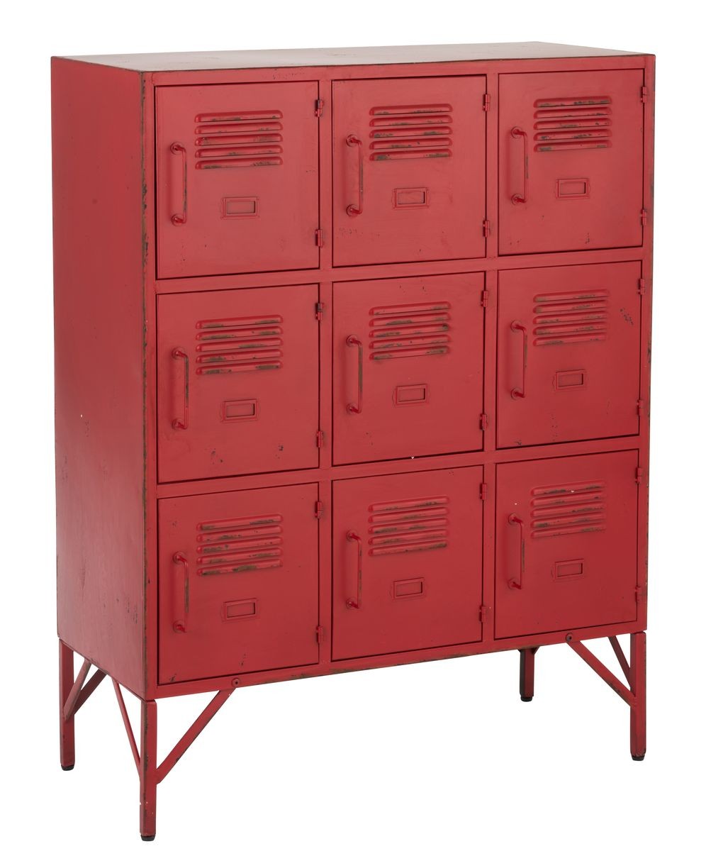 Červená antik kovová komoda s 9timi boxmi na nožičkách Matal red - 86*41*114cm