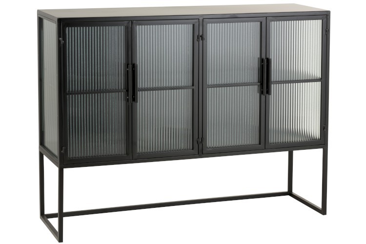 Čierna kovová komoda s presklenými dvierkami Franco - 120*35*90 cm