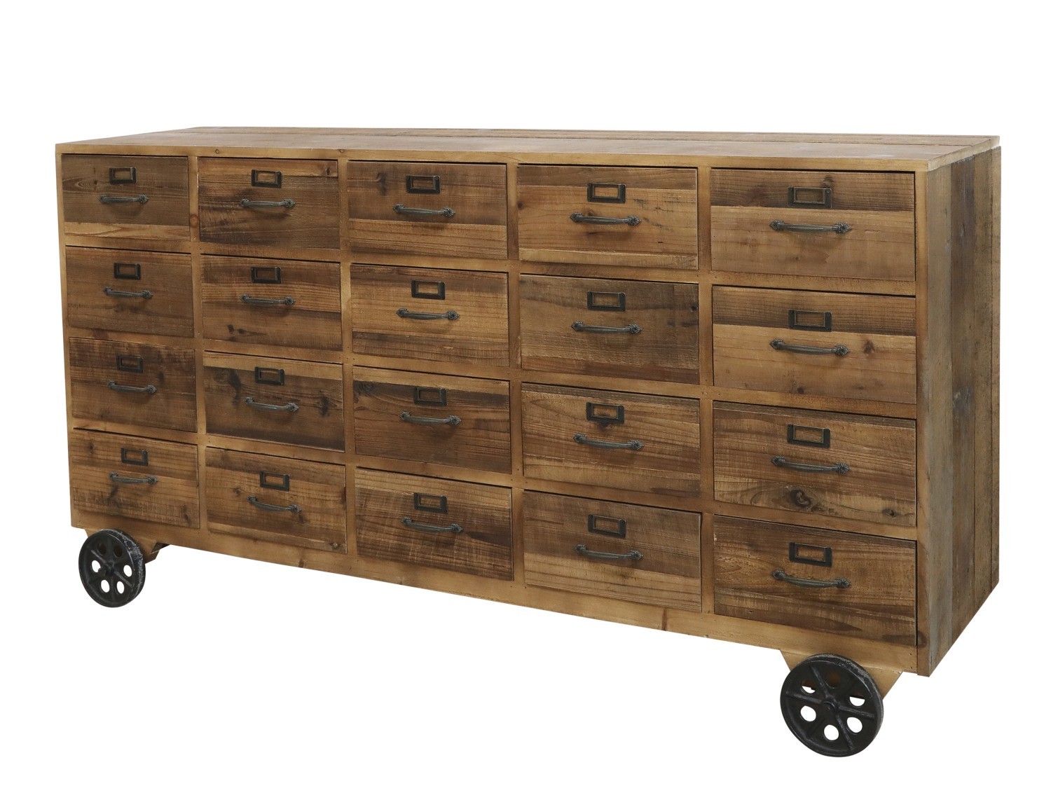 Drevená komoda na kolieskach so šuflíčkami Offile - 156*39*83cm
