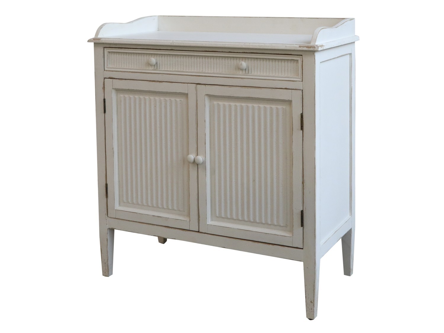 Biela antik drevená komoda s dvierkami Old French Satin - 83*41*92cm