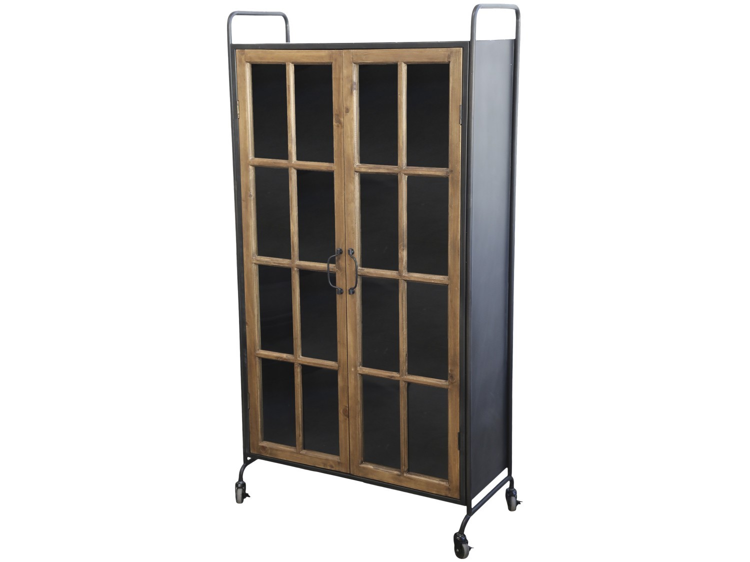 Čierno-hnedá antik skriňa / vitrína na kolieskach Lorette - 80*34*156 cm