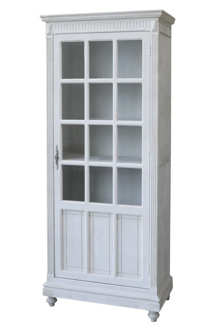 Biela antik drevená skriňa / vitrína s policami Old Francé - 66*37*173 cm