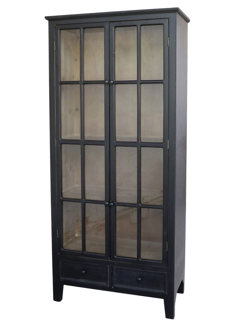 Čierna antik drevená skriňa / vitrína s policami Floriette - 105*40*200 cm