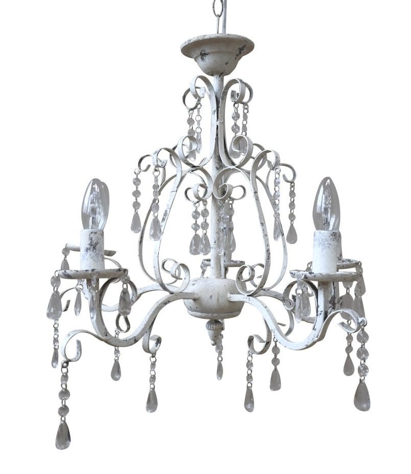 Biely vintage ručne vyrobený luster s kamienkami Chandelié - 61*49cm/E14/ 60W