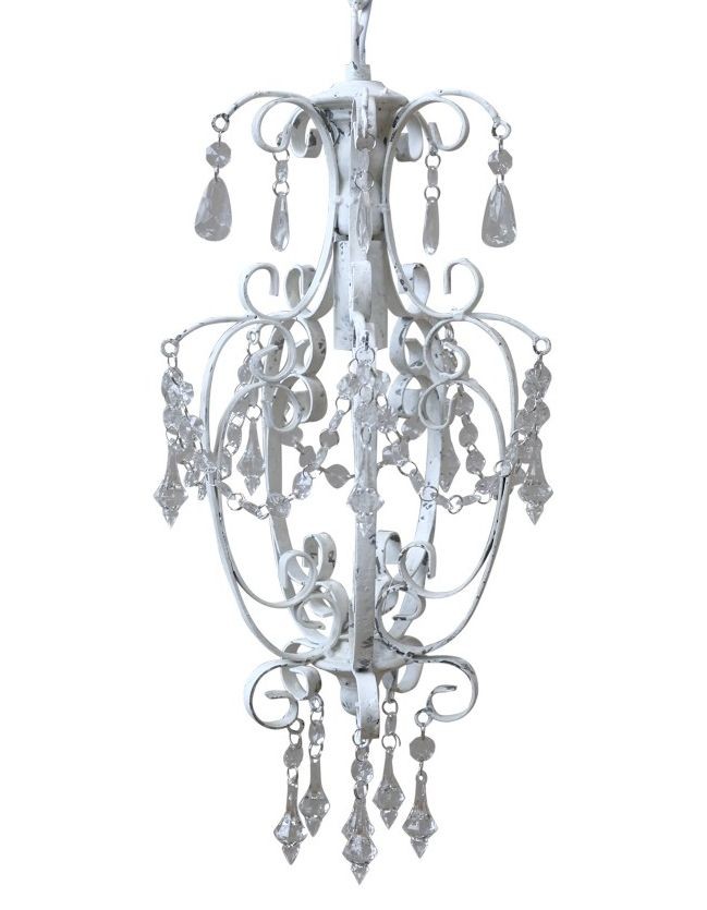 Biely vintage ručne vyrobený luster s kamienkami Chandelié - 22*40cm/E14