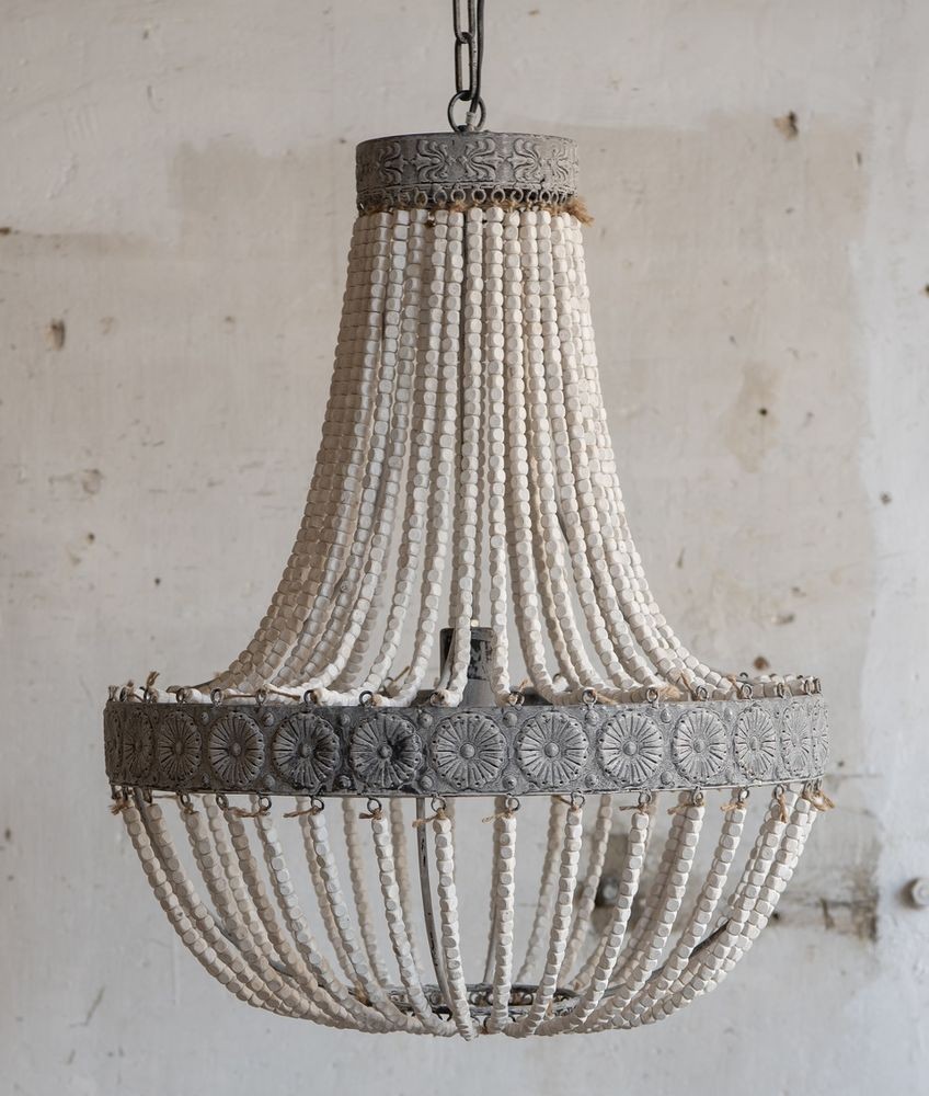 Kovový vintage luster s drevenými korálkami Avril – Ø 54*72 cm E27/max 1*40W